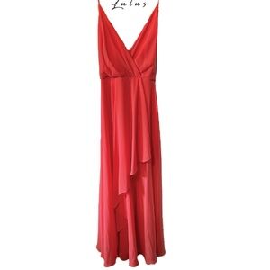 Lulus Coral Orange Backless Maxi Floor Length Dress Size Small